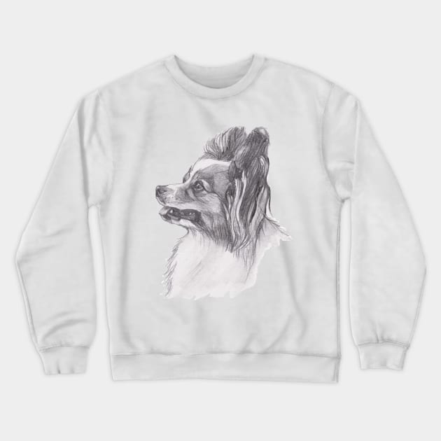 Classic Papillon Dog Profile Drawing Crewneck Sweatshirt by lalanny